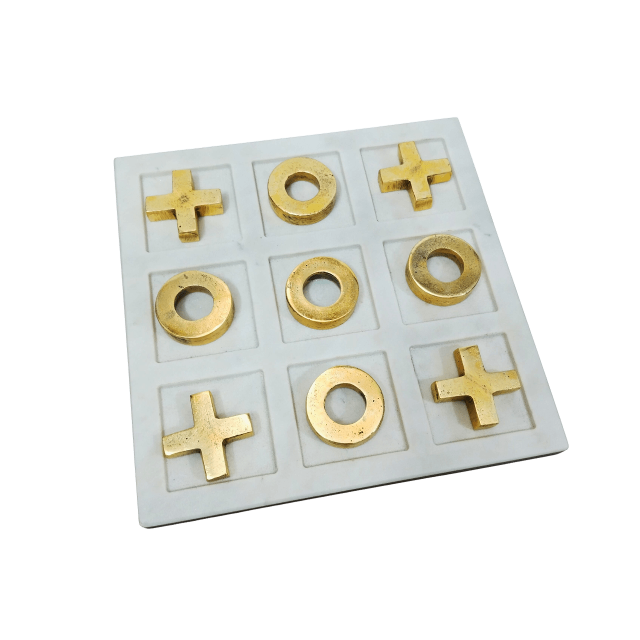 ALUMINIUM & MARBLE TIC TAC TOE HOME GAME (GOLD)
